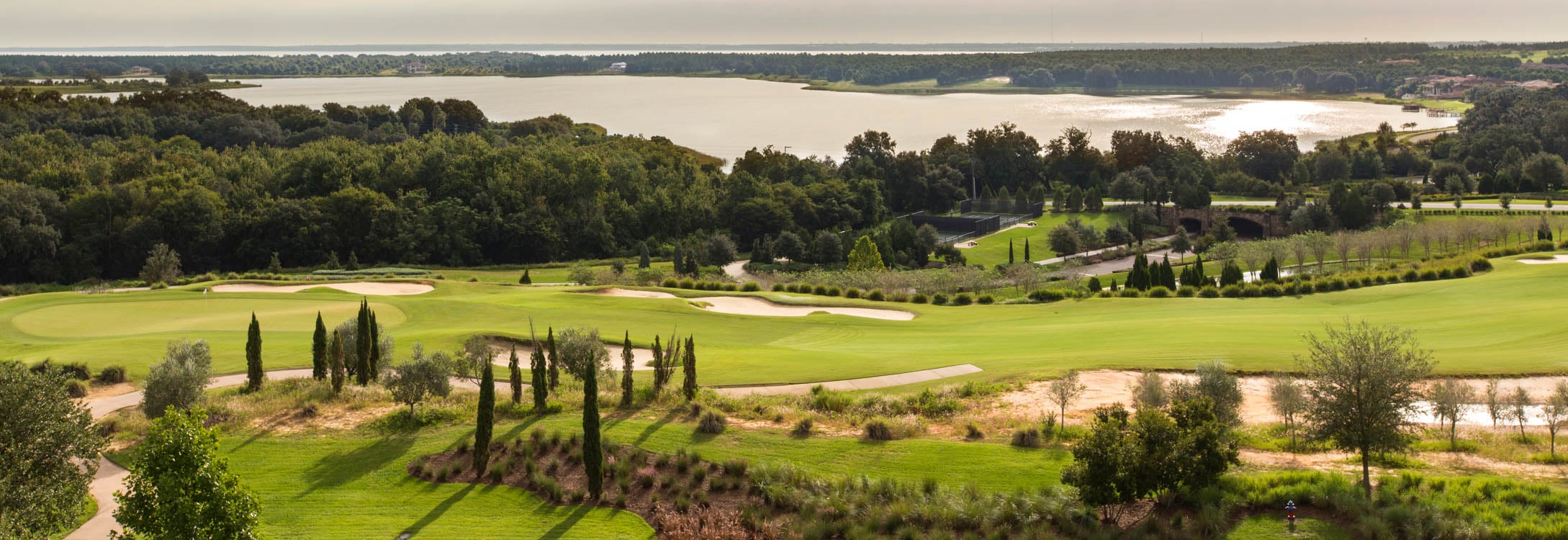 The Sir Nick Faldo championship golf course overlooking the lake